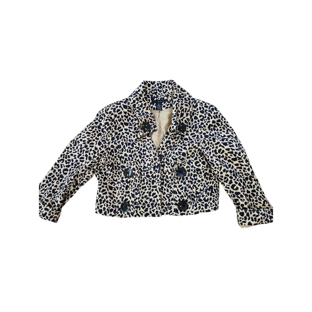 Grace Leopard Print Cropped Pea Coat Jacket Women’s Size 14 Double Breasted